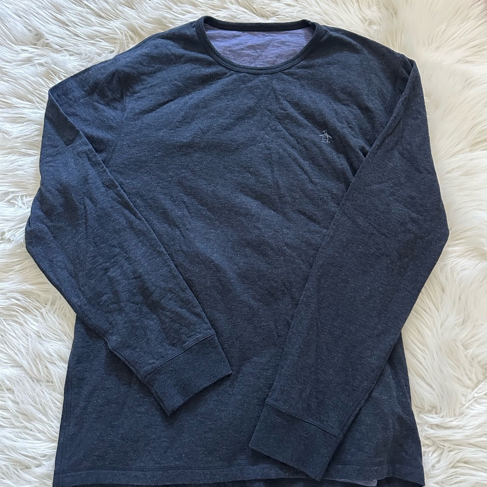 Original Penguin Men's Long Sleeve Navy Blue Gray Shirt XXXL 3XL